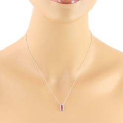 Three Stone Genuine Ruby Diamond Pendant Necklace 14Kt Gold 