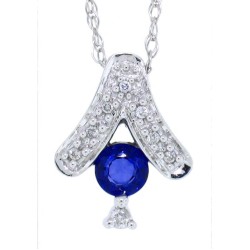 Natural Sapphire Diamond Pendant Necklace 14Kt White Gold 