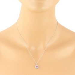 Ruby and Baguette Diamond Pendant Necklace 14Kt White Gold 
