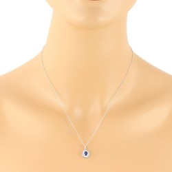 Natural Blue Sapphire Diamond Pendant Necklace 14Kt Gold 