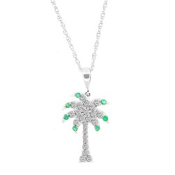 Emerald Diamond Palmetto Pendant Necklace 14Kt White Gold