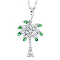 Tsavorite Diamond Palmetto Pendant Necklace 14Kt White Gold