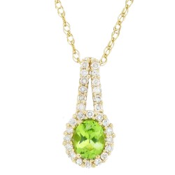 Oval Shape Peridot Diamond Pendant Necklace 10Kt Yellow Gold 