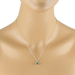 Genuine Emerald Diamond Pendant Necklace 10Kt White Gold
