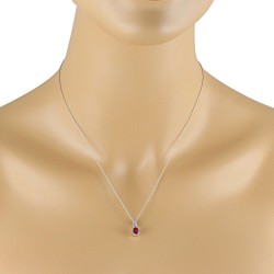 Ruby and Diamond Halo Pendant Necklace 14Kt White Gold 