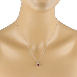 Ruby and Diamond Halo Pendant Necklace 14Kt White Gold 