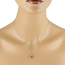 Genuine Emerald Pendant Necklace Sterling Silver 