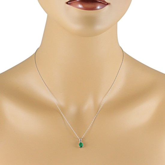 Genuine Emerald Pendant Necklace Sterling Silver 