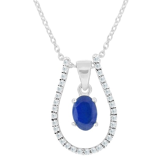 14kt Gold Sapphire Pendant Necklace with CZ  Silver Enhancer