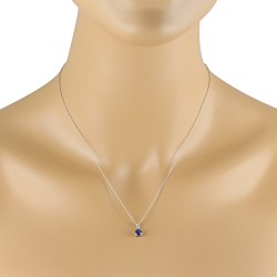 Round Natural Sapphire Pendant Necklace 14Kt White Gold 5mm