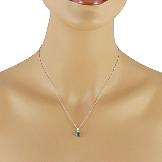 Genuine Emerald Diamond Pendant Necklace Sterling Silver 5MM