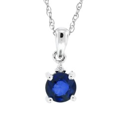 Genuine Sapphire and Diamond Pendant Necklace 14Kt White Gold 