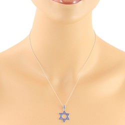 Sapphire Jewish Star Of David Pendant Necklace 14Kt Gold 