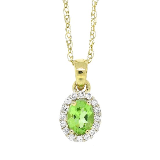 Peridot Diamond Pendant Necklace 10Kt Yellow Gold 