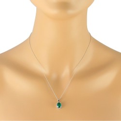 Lab Created Emerald and Diamond Pendant Necklace Sterling Silver 