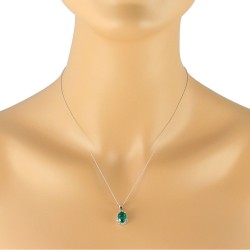 Lab Created Emerald and Diamond Pendant Necklace Sterling Silver 