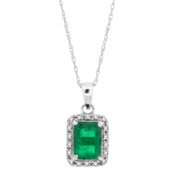 Emerald Cut Emerald Diamond Pendant Necklace 14Kt Gold 
