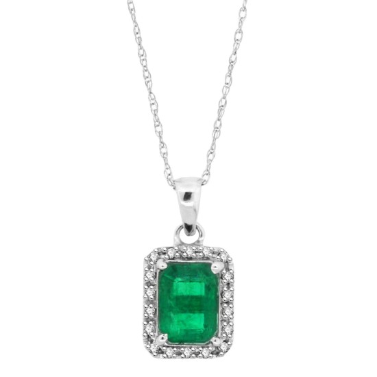 Emerald Cut Emerald Diamond Pendant Necklace 14Kt Gold 