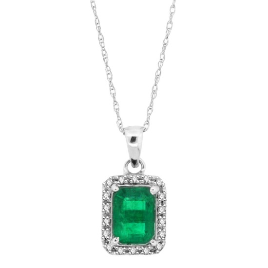 Emerald Cut Emerald Diamond Pendant Necklace 10Kt Gold 