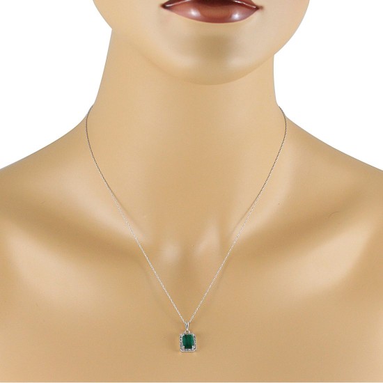 Emerald Cut Emerald Diamond Pendant Necklace 14Kt Gold 