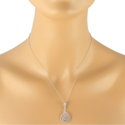 Swirling Diamond Pendant Necklace 10Kt White Gold 