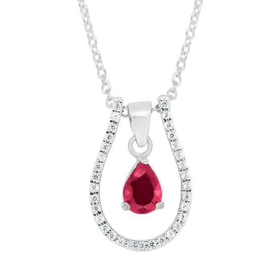 14kt Gold Ruby Pendant Necklace with CZ Silver Enhancer