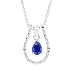 14kt Gold Pear Sapphire Pendant Necklace with CZ Silver Enhancer