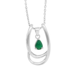 14kt Gold Pear Emerald Pendant Necklace with Sterling Silver Enhancer
