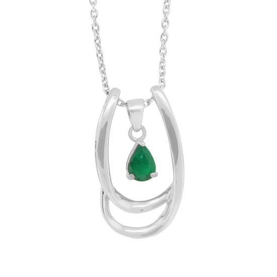 14kt Gold Pear Emerald Pendant Necklace with Sterling Silver Enhancer