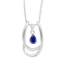 14kt Gold Pear Sapphire Pendant Necklace with Sterling Silver Enhancer