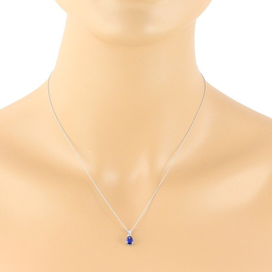 Pear Shaped Genuine Sapphire Pendant Necklace 14Kt White Gold