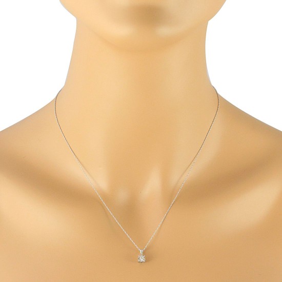 Round Diamond Pendant Necklace 14Kt White Gold 