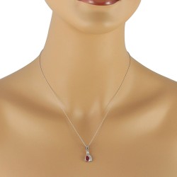 Lab Created Ruby Diamond Pendant Sterling Silver