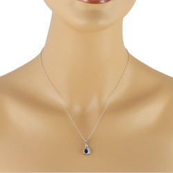 Lab Created Sapphire Diamond Pendant Sterling Silver