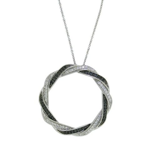 Cubic Zirconia Circle Pendant Necklace Sterling Silver  