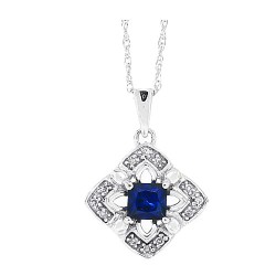 Princess Cut Sapphire Diamond Pendant Necklace 10Kt Gold