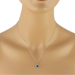 Lab Created Emerald Diamond Pendant Sterling Silver