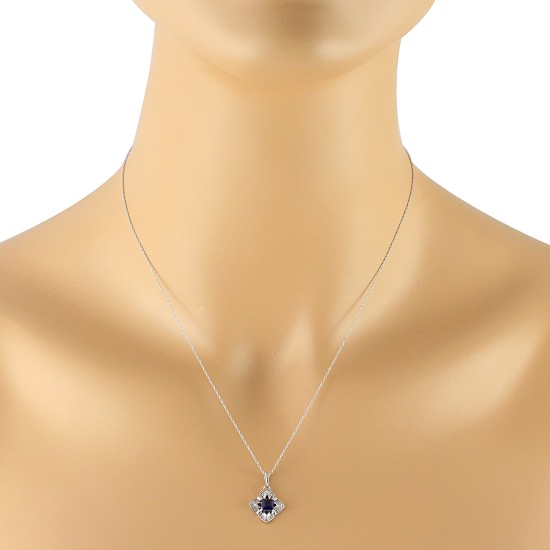 Lab Created Sapphire Diamond Pendant Sterling Silver