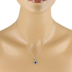 Princess Cut Sapphire Diamond Pendant Necklace 10Kt Gold