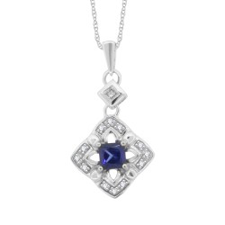 Princess Cut Sapphire Diamond Pendant Necklace 14Kt Gold