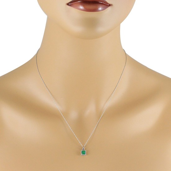 Princess Cut Emerald Diamond Pendant Necklace 14kt Gold 