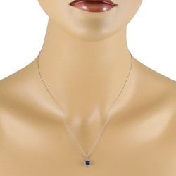 Princess Cut Sapphire Diamond Pendant Necklace 14kt Gold 