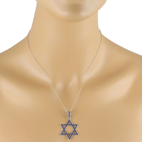 Sapphire Jewish Star Of David Pendant Necklace 10Kt Gold 