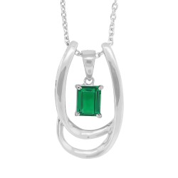 Emerald Cut Lab Created Emerald Pendant Necklace with Silver Enhancer
