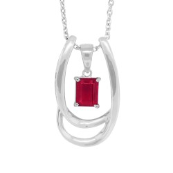 Emerald Cut Lab Created Ruby Pendant Necklace with Silver Enhancer