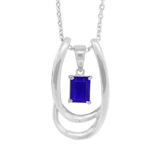 Emerald Cut Lab Created Sapphire Pendant Necklace with Silver Enhancer