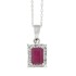 Emerald Cut Ruby Diamond Halo Pendant Necklace 10Kt Gold 