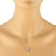 Round Diamond Cross Pendant Necklace 10Kt White Gold 