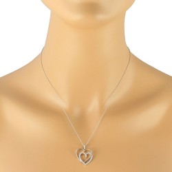 Entwined Heart Diamond Pendant Necklace 14Kt White Gold 