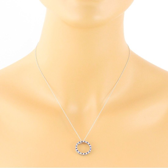 Sapphire Diamond Circle of Life Pendant Necklace 14Kt Gold